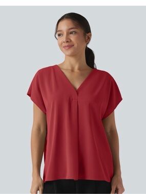 Halara wrinkle resistant v neck short sleeve oversized work blouse